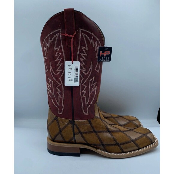 Horse Power Anderson Bean Boots HP1103 Mens 11 D Brown Suede Patchwork Red main image 9